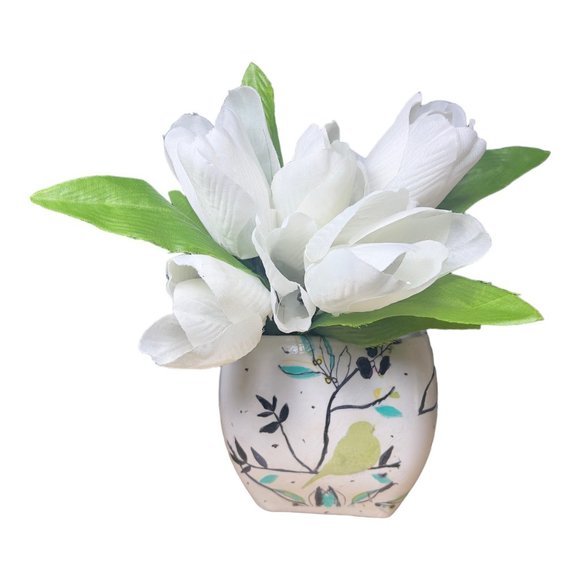 Libbey Glass Handmade Flower Votive Bowl Decoupaged Heavy Glass Curved Square - Picture 6 of 16